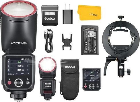 Godox V100 F V100-F Flash for Fuji, 2.4G 100W TTL Fujifilm Speedlite HSS 1/8000S, Touchscreen Control, with S2 Speedlite Bracket S-Type Bracket Compatible for Fuji Camera(USA Version) in Saudi Arabia