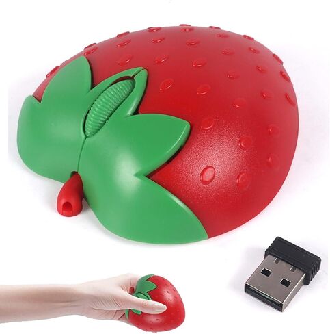 Wireless Bluetooth Mouse Cute Fruit Strawberry Shape Cartoon Portable Lightweight USB Silent 2.4GHz & Bluetooth Dual Mode 1000DPI Optical Cordless Mice for PC Laptop Tablets Mac Girls Kids Gifts (Red) in Saudi Arabia
