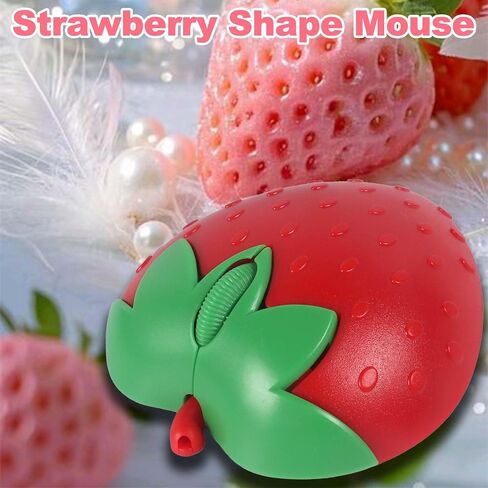 Wireless Bluetooth Mouse Cute Fruit Strawberry Shape Cartoon Portable Lightweight USB Silent 2.4GHz & Bluetooth Dual Mode 1000DPI Optical Cordless Mice for PC Laptop Tablets Mac Girls Kids Gifts (Red) in Saudi Arabia