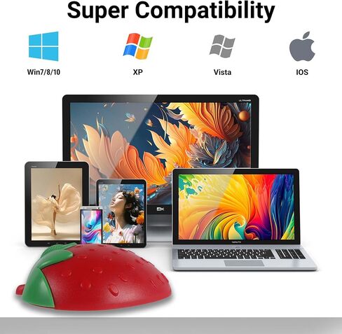Wireless Bluetooth Mouse Cute Fruit Strawberry Shape Cartoon Portable Lightweight USB Silent 2.4GHz & Bluetooth Dual Mode 1000DPI Optical Cordless Mice for PC Laptop Tablets Mac Girls Kids Gifts (Red) in Saudi Arabia