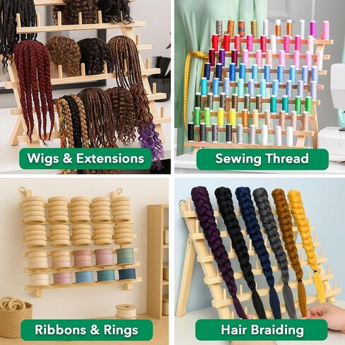 Mandala Crafts 60-Spools Wooden Thread Holder Sewing Embroidery Thread Rack Spool Cone Organizer - Braiding Hair Rack for Hair Stylist - Hair Color Rack Hair Divider Rack in Saudi Arabia