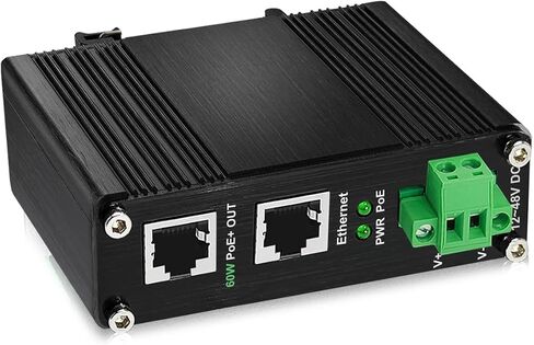 حاقن 60W Poe الصناعي ، Gigabit Poe+ Injector IEEE802.3AT 60W 48V POE محول على Ethernet مع 12-48 فولت DC RAIL MOUNT in Kuwait