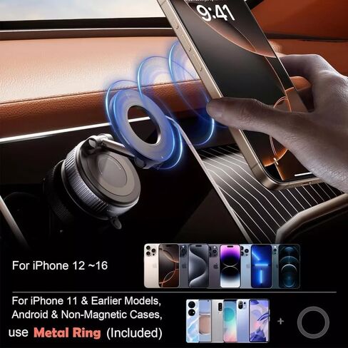 Vacuum Magnetic Car Phone Holder, Adjustable 360° Ultra Strong Vacuum Suction Cup, Foldable and Retractable Hands-Free for Car/Gym/Mirror/Smooth Surface, Compatible with iPhone Android (Black) in Saudi Arabia
