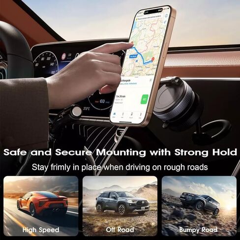 Vacuum Magnetic Car Phone Holder, Adjustable 360° Ultra Strong Vacuum Suction Cup, Foldable and Retractable Hands-Free for Car/Gym/Mirror/Smooth Surface, Compatible with iPhone Android (Black) in Saudi Arabia