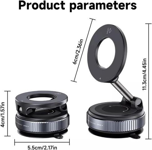 Vacuum Magnetic Car Phone Holder, Adjustable 360° Ultra Strong Vacuum Suction Cup, Foldable and Retractable Hands-Free for Car/Gym/Mirror/Smooth Surface, Compatible with iPhone Android (Black) in Saudi Arabia