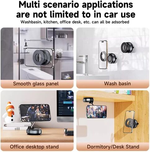 Vacuum Magnetic Car Phone Holder, Adjustable 360° Ultra Strong Vacuum Suction Cup, Foldable and Retractable Hands-Free for Car/Gym/Mirror/Smooth Surface, Compatible with iPhone Android (Black) in Saudi Arabia