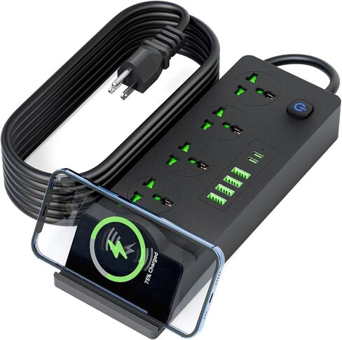 قطاع طاقة الحامي للارتداد مع شحن مستهل-6.56 قدمًا سلك سلك سلك محمول مع 4 منفذ 4 Smart USB A Port 2 USB C وحامل الهاتف للتنقل في المنزل in Saudi Arabia