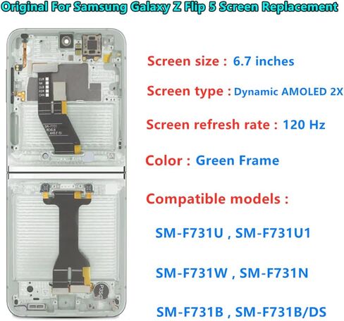 6.7" Original AMOLED for Samsung Galaxy Z Flip 5 Screen Replacement Z Flip5 5G SM-F731U SM-F731U1 Inner Foldable Display Touch Screen Digitizer Assembly. (with Black Frame+Back Cover Adhesive+Tools) in Kuwait