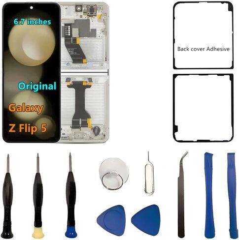 6.7" Original AMOLED for Samsung Galaxy Z Flip 5 Screen Replacement Z Flip5 5G SM-F731U SM-F731U1 Inner Foldable Display Touch Screen Digitizer Assembly. (with Black Frame+Back Cover Adhesive+Tools) in Kuwait