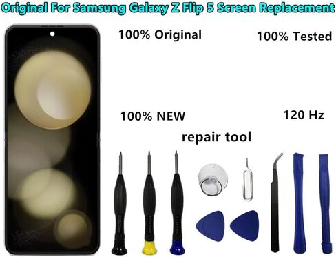 6.7" Original AMOLED for Samsung Galaxy Z Flip 5 Screen Replacement Z Flip5 5G SM-F731U SM-F731U1 Inner Foldable Display Touch Screen Digitizer Assembly. (with Black Frame+Back Cover Adhesive+Tools) in Kuwait