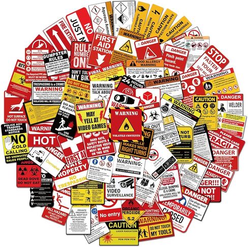 ملصقات تحذير 75 PCS ، ملصقات علامة تحذير هفوة مقاومة للماء ، ملصق تحذير فينيل ، شارات حلقة دانج لافتات الخطر الدائمة للكمبيوتر المحمول ، زجاجة ماء ، سكرابوكينغ in Kuwait