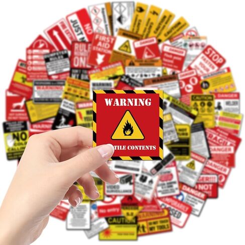 ملصقات تحذير 75 PCS ، ملصقات علامة تحذير هفوة مقاومة للماء ، ملصق تحذير فينيل ، شارات حلقة دانج لافتات الخطر الدائمة للكمبيوتر المحمول ، زجاجة ماء ، سكرابوكينغ in Kuwait