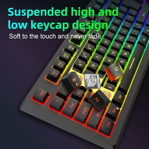 Zunate Mechanical Keyboard, Wired Gaming Keyboard 87 Keys RGB Rainbow Backlit Compact Two Color Injection Keycaps Gaming Keyboard for PC Computer in Saudi Arabia