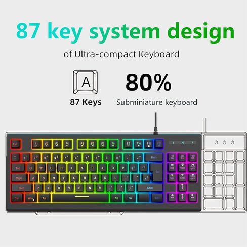 Zunate Mechanical Keyboard, Wired Gaming Keyboard 87 Keys RGB Rainbow Backlit Compact Two Color Injection Keycaps Gaming Keyboard for PC Computer in Saudi Arabia