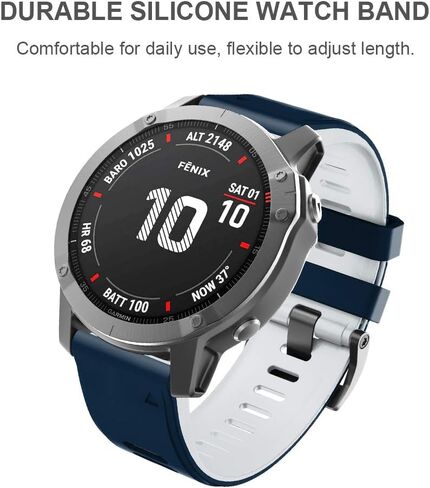 Ancool for Fenix ​​6x Pro Watch Band/Fenix ​​5x Watch Band/Fenix ​​7X Watch Band 26mm Silicone Band for Fenix ​​8 51mm/6x/5x Plus/7x Pro (Dark Blue-White) in Kuwait