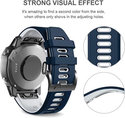 Ancool for Fenix ​​6x Pro Watch Band/Fenix ​​5x Watch Band/Fenix ​​7X Watch Band 26mm Silicone Band for Fenix ​​8 51mm/6x/5x Plus/7x Pro (Dark Blue-White) in Kuwait
