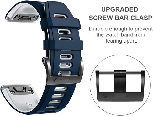 Ancool for Fenix ​​6x Pro Watch Band/Fenix ​​5x Watch Band/Fenix ​​7X Watch Band 26mm Silicone Band for Fenix ​​8 51mm/6x/5x Plus/7x Pro (Dark Blue-White) in Kuwait