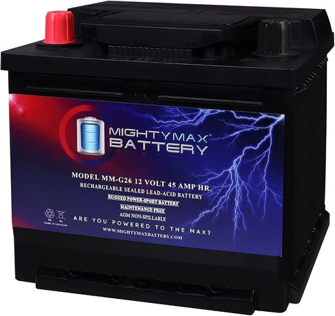 Mighty Max Battery MM-G26 GROUP 26 12V 45AH 80RC 540CCA PRASEMENT BUTTION in Kuwait
