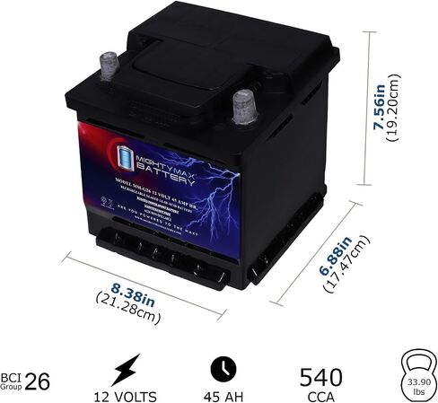 Mighty Max Battery MM-G26 GROUP 26 12V 45AH 80RC 540CCA PRASEMENT BUTTION in Kuwait