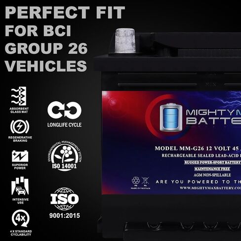 Mighty Max Battery MM-G26 GROUP 26 12V 45AH 80RC 540CCA PRASEMENT BUTTION in Kuwait