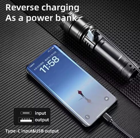 USB-C Rechargeable Tactical Flashlight – Ultra-Bright LED, Adjustable Zoom, Compact & Lightweight, Waterproof Torch for Camping, Car, Hiking, Emergency Survival Kits in Saudi Arabia