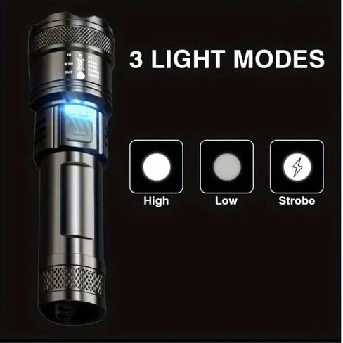 USB-C Rechargeable Tactical Flashlight – Ultra-Bright LED, Adjustable Zoom, Compact & Lightweight, Waterproof Torch for Camping, Car, Hiking, Emergency Survival Kits in Saudi Arabia