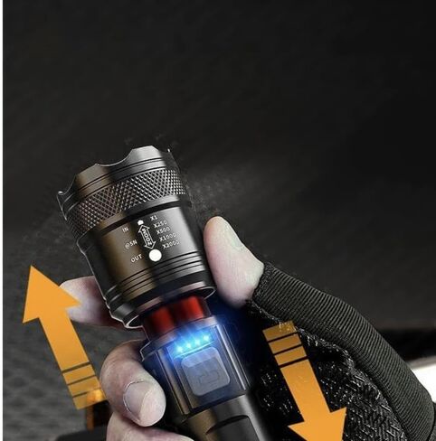 USB-C Rechargeable Tactical Flashlight – Ultra-Bright LED, Adjustable Zoom, Compact & Lightweight, Waterproof Torch for Camping, Car, Hiking, Emergency Survival Kits in Saudi Arabia