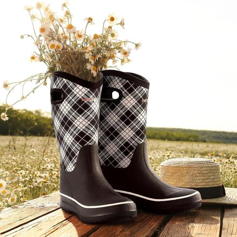 HISEA Women Mud Boots Waterproof Mid Calf Neoprene Rubber Rain Boots | Insulated Farm Boots for Barn Chicken Coop Garden Chore Yard Outdoor Work in Saudi Arabia