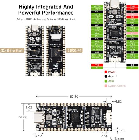 Waveshare ESP32-P4-Pico High-Performance Development Board, Featuring ESP32-P4, RISC-V Dual-Core and Single-Core Processors, and Advanced Human-Machine Interfaces, Board Only in Saudi Arabia