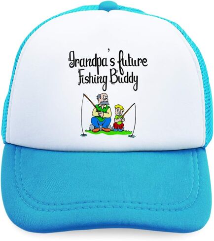 Summer Kids Trucker Hat Grandpa's Future Fishing Buddy Grandpa Grandfather Dad Polyester Boys Girls Sun Toddler Caps Light Blue Design Only Adjustable in Saudi Arabia