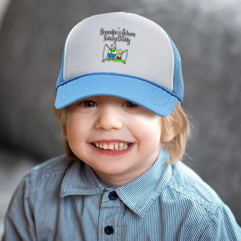 Summer Kids Trucker Hat Grandpa's Future Fishing Buddy Grandpa Grandfather Dad Polyester Boys Girls Sun Toddler Caps Light Blue Design Only Adjustable in Saudi Arabia