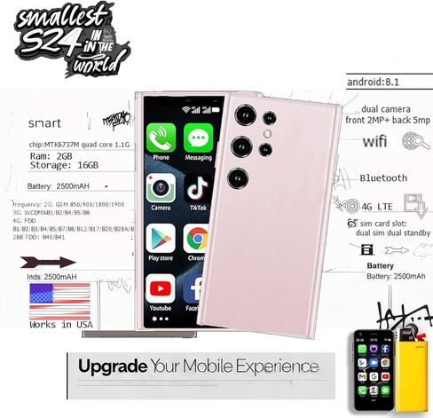 Mini Galaxy S24 Ultra Smartphone, Smallest S24 Ultra Android in The World! Micro 3-Inch Touch Screen, 2GB/16GB, Compact Pocket 4G LTE Mobile Phone for Children, Teenagers Tiny Samsung S24 Lookalike in Kuwait