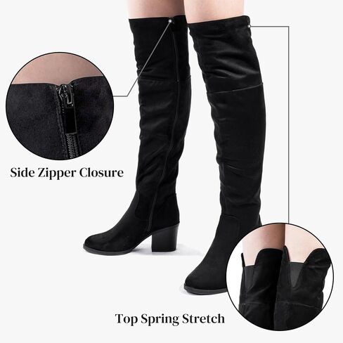 katliu Women's Thigh High Boots Sexy Stacked Block Heel Boots Over the Knee in Kuwait