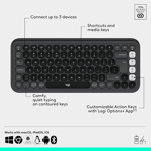 Logitech Pop Icon Combo ، لوحة مفاتيح Bluetooth وسرد الماوس ، كتابة مريحة ، مفاتيح وأزرار قابلة للبرمجة ، نقرات هادئة ، تبديل سهلة ما يصل إلى 3 أجهزة-الجرافيت والأبيض (متجدد) in Kuwait