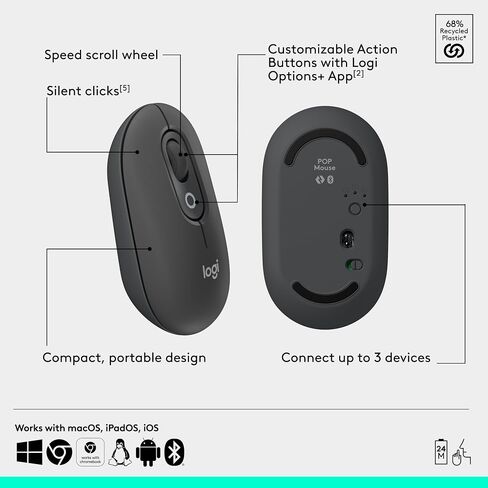Logitech Pop Icon Combo ، لوحة مفاتيح Bluetooth وسرد الماوس ، كتابة مريحة ، مفاتيح وأزرار قابلة للبرمجة ، نقرات هادئة ، تبديل سهلة ما يصل إلى 3 أجهزة-الجرافيت والأبيض (متجدد) in Kuwait