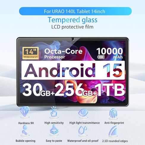 Screen Protector for URAO 140L Tablet 14inch, HD Tempered Glass,9h Hardness,Scratch,Anti-Fingerprin,Tempered Glass Film Guard for URAO 140L[1 Pack] in Saudi Arabia