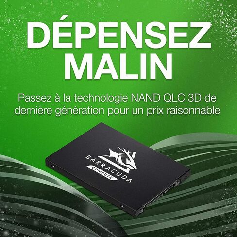 Seagate Barracuda Q1 SSD 480 GB محرك الحالة الصلبة الداخلية - 2.5 بوصة SATA 6 جيجابايت/ثانية لترقية الكمبيوتر المحمول 3D QLC NAND (ZA480CV1A001) ، أسود in Saudi Arabia