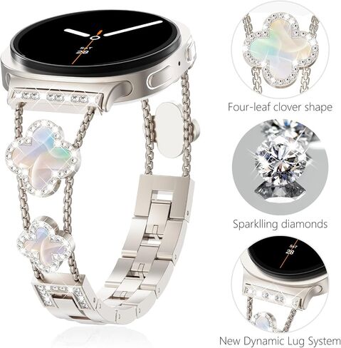 متوافق مع Samsung Galaxy Watch 8 40mm/44mm/Classic 46mm 2025 ، No Gap Diamond Band Band Barband Clover Band Band for Galaxy Watch8 Women in Kuwait