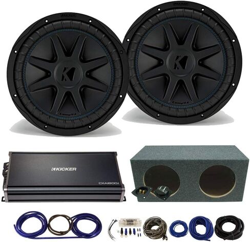 Kicker 44cvx122 Car Audio Compvx 12 "Dual 2 Ohm Subwoofer ، 43CXA18001 CX Series Class D 1800-Watt Amplifier Subwoofer و RF212H Dual 12" Subwoofer Sub Pox Sub Poxle 5/8 "MDF Wood in Saudi Arabia