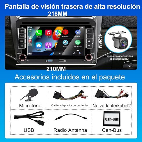 2025 New Car Radio for Golf 5 6 Passat Jetta Caddy Polo cc Touran EOS T5, Double din Car Stereo Compatible Wireless Carplay & Android Auto with Bluetooth/FM/AM/USB/DSP/Mirror Link/High Power in Saudi Arabia