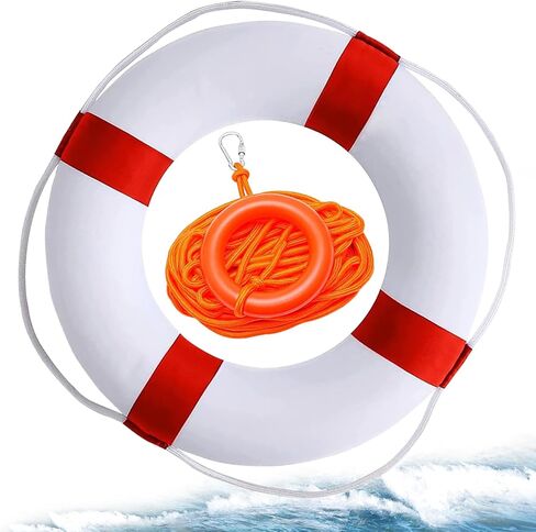 Child Pool Life Ring Buoy Life Preserver Ring with Lifesaving Rope Reflective Tape Yard Wall Decoration 10.6"/19.68" in Saudi Arabia