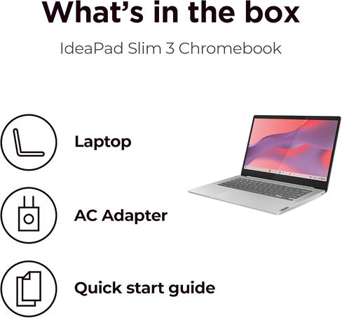 Lenovo Ideapad Slim 3 Chromebook 2025 ، Mediatek Kompanio 520 ، 14 ″ FHD Display (1920 × 1080) ، Chrome OS ، 4GB LPDDR4X ، تخزين 320 جيجا بايت (64 جيجا بايت EMMC+256 جيجابايت) in Kuwait