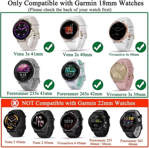 نطاقات ساعة 18 ملم متوافقة مع Garmin Venu 3S/ Venu 2S/ Vivoactive 4S/ Vivomove 3S ، شريط حزام بديل للسيليكون الصديق للسيليكون ل Garmin Forerunner 255S/ 265S نساء الرجال in Kuwait
