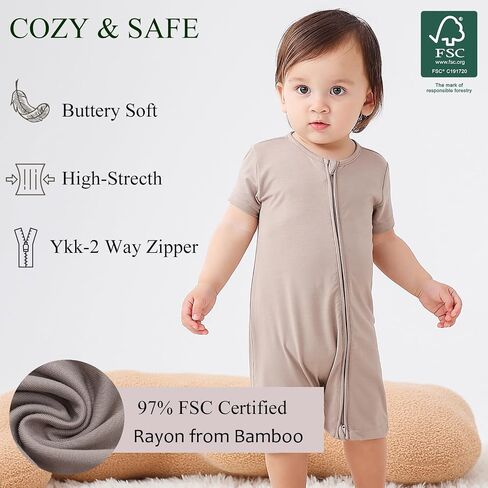 JunNeng Baby 2 Pack Rayon of Bamboo Romper Sleeper 2 Way Zipper Short Sleeve Jumpsuit Zipper Footless One-piece in Saudi Arabia