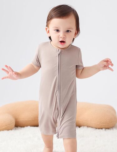 JunNeng Baby 2 Pack Rayon of Bamboo Romper Sleeper 2 Way Zipper Short Sleeve Jumpsuit Zipper Footless One-piece in Saudi Arabia