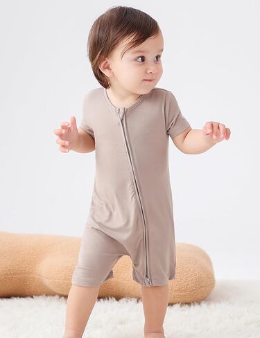 JunNeng Baby 2 Pack Rayon of Bamboo Romper Sleeper 2 Way Zipper Short Sleeve Jumpsuit Zipper Footless One-piece in Saudi Arabia