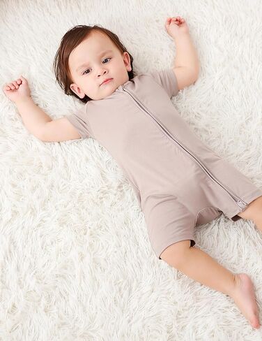 JunNeng Baby 2 Pack Rayon of Bamboo Romper Sleeper 2 Way Zipper Short Sleeve Jumpsuit Zipper Footless One-piece in Saudi Arabia
