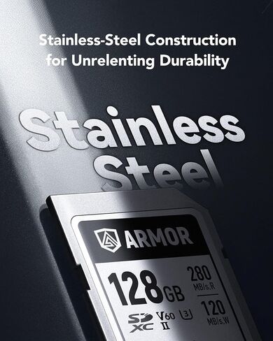 بطاقة Lexar Armor Silver Pro 128GB UHS-II SDXC ، الفولاذ المقاوم للصدأ ، C10 U3 V60 in Saudi Arabia