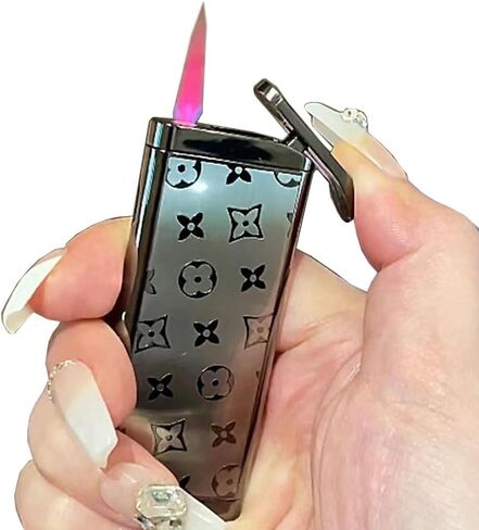 Ultra-Thin Mini Portable Windproof Metal Refillable Lighter, Refillable Gas Butane Torch Lighter, Vintage Adjustable Jet Flame Cigar Lighter, Exquisite for Men and Women(Gold) in Saudi Arabia