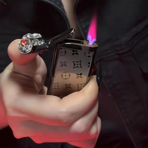 Ultra-Thin Mini Portable Windproof Metal Refillable Lighter, Refillable Gas Butane Torch Lighter, Vintage Adjustable Jet Flame Cigar Lighter, Exquisite for Men and Women(Gold) in Saudi Arabia